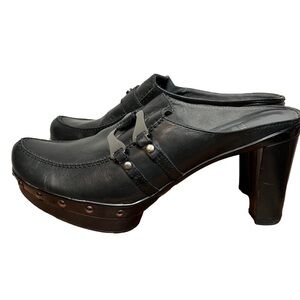 Stuart Weitzman Black Leather Platform Studded Mule 9.5